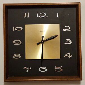 Caravelle Vintage Clock Metallic Wood Open Face Table Top or Wall Mount Bulova